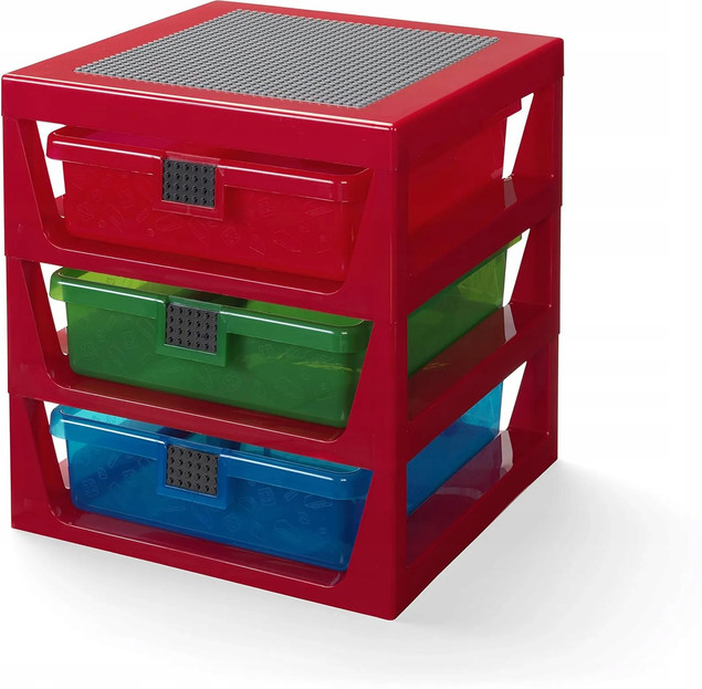 LEGO Regał-Sorter Klocków z 3 Szufladami i Płytką Konstrukcyjną Czerwony