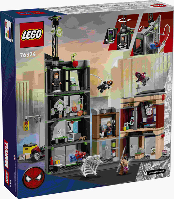 LEGO Marvel 76324 Spider-Man i Oscorp – Zestaw Konstrukcyjny z 8 Minifigurkami