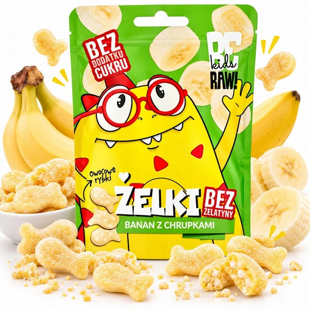 Żelki owocowe BeRAW Kids Banan z chrupkami