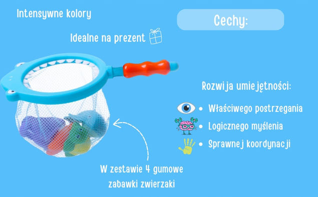 BOCIOLAND Zabawka Do Kąpieli Siateczka Do Łowienia Zabawek Zwierzątka 18M+