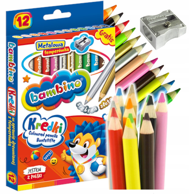 Grube kredki ołówkowe 12 kolorów Bambino