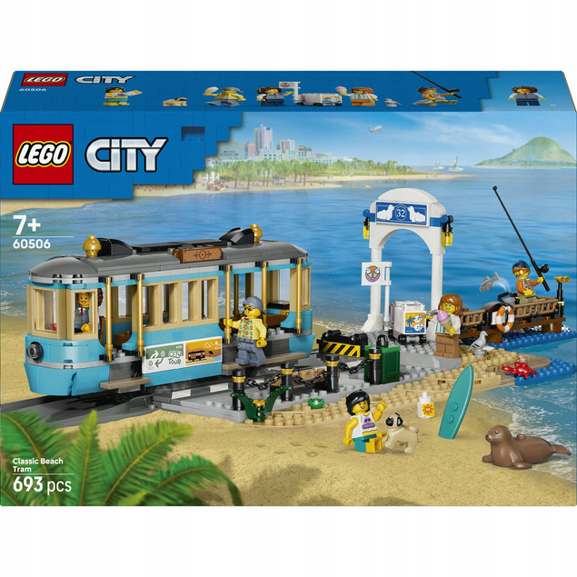 LEGO City 60506 Tramwaj przy plaży – Zestaw klocków z minifigurkami i zwierzętami