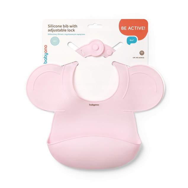 Silikonowy śliniak z regulowanym zapięciem Babyono 1639/02 różowy