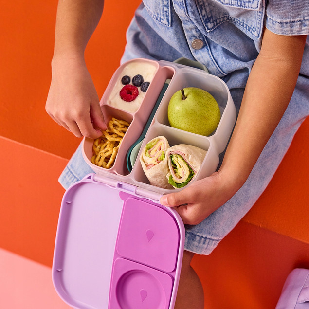 B.box Zestaw: Butelka Tritanowa 450ml ze Słomką + Mini Lunchbox Sugar Plum