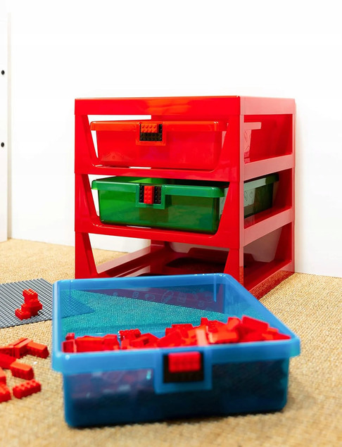LEGO Regał-Sorter Klocków z 3 Szufladami i Płytką Konstrukcyjną Czerwony