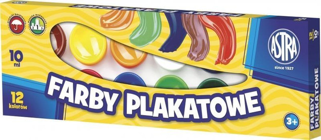 ASTRA Farby Plakatowe Szkolne 12 Kolorów x 10 ml Astra
