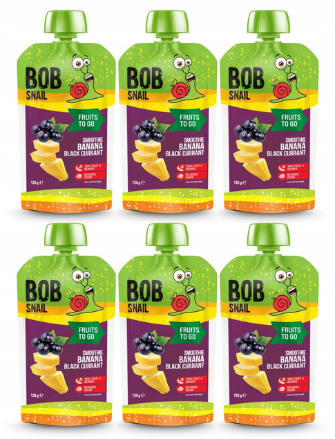6x BOB SNAIL Smoothie BANAN Czarna PORZECZKA Bez Dodatku Cukru Mus 120g