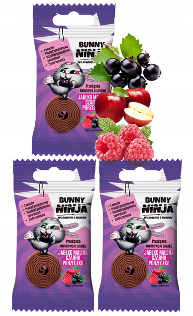 BUNNY NINJA Owocowa Przekąska JABŁKO MALINA PORZECZKA 15g x3