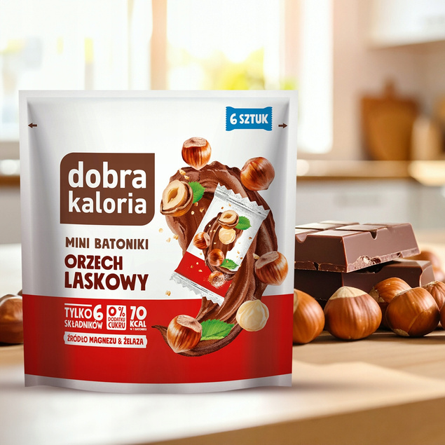DOBRA KALORIA Mini Batoniki o Smaku ORZECH LASKOWY Bez Cukru 102g