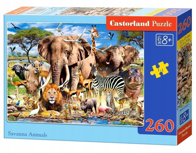 Puzzle 260 Układanka Safari ZWIERZĘTA Afryka Soń Lew Zebra 8+ Castorland