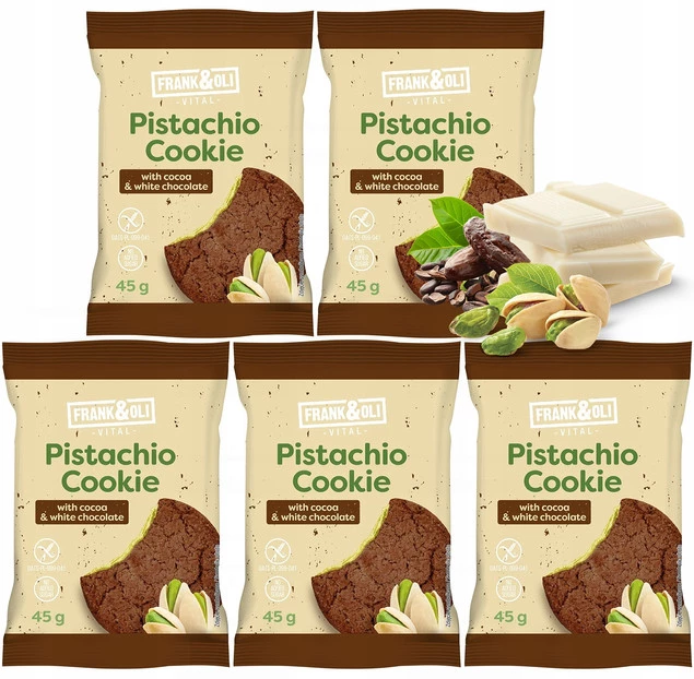 FRANK&OLI Ciastko Miękkie PISTACJA KAKAO BIAŁA CZEKOLADA Bez Cukru 45g x5