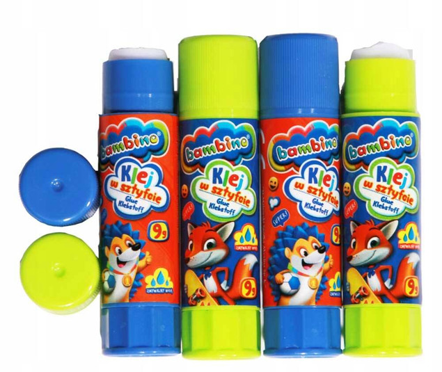4x Klej Szkolny W Sztyfcie 9g Wydajny Nie Marszczy Papieru Bambino