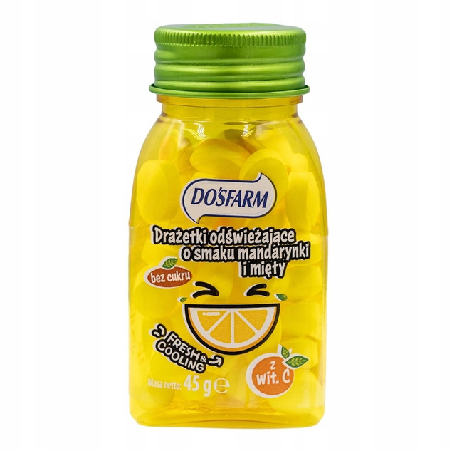 Cukierki Drażetki Odświeżające o Smaku MANDARYNKA MIĘTA Dosfarm 45g