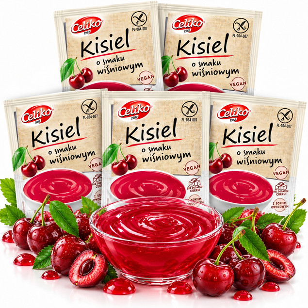 Kisiel WIŚNIOWY Bez Cukru Bezglutenowy CELIKO 40g Zestaw 5 sztuk
