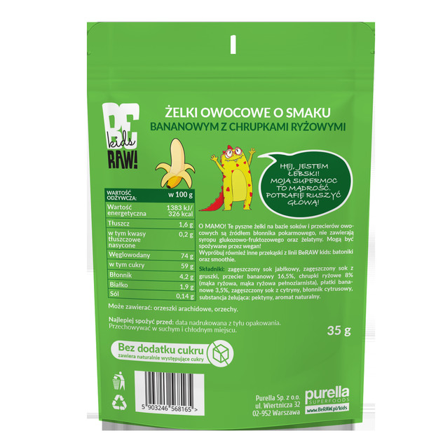 Żelki owocowe BeRAW Kids Banan z chrupkami dla dzieci bez dod. cukru 35g