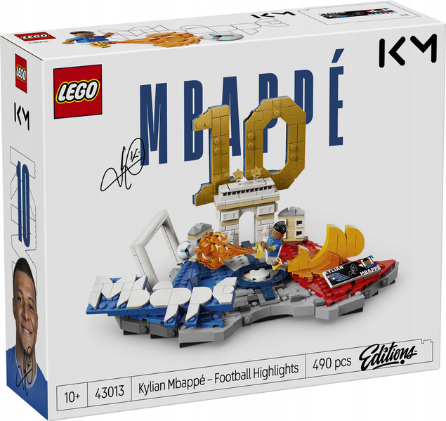 LEGO Editions 43013 Kylian Mbappé – Piłkarskie Moment 10; kolekcjonerski model 490 el.