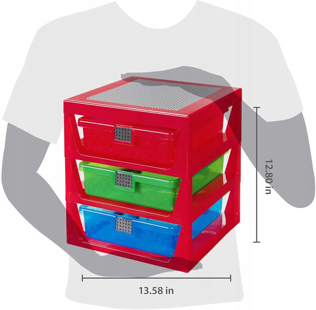 LEGO Regał-Sorter Klocków z 3 Szufladami i Płytką Konstrukcyjną Czerwony