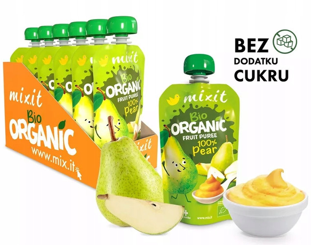 6x MIXIT BIO Mus Naturalny GRUSZKA Owocowy Bez Dodatku Cukru 100g 4M+