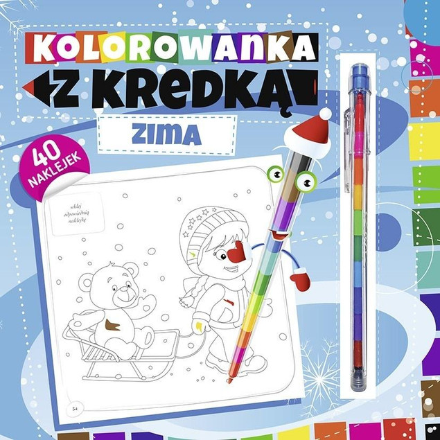 Kolorowanka Zima z kredką (11 kolorów) i Naklejkami