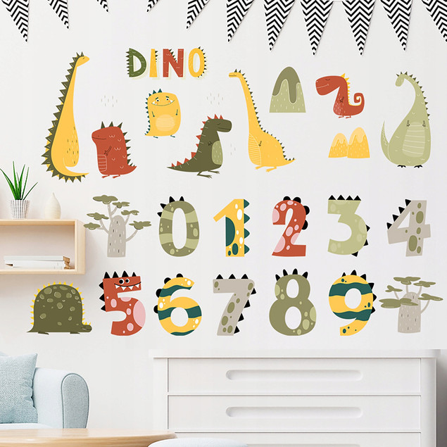 Naklejki Na Ścianę Sufit Pokoju Dziecka Cyfry Dino SAMOPRZYLEPNE Dinozaury