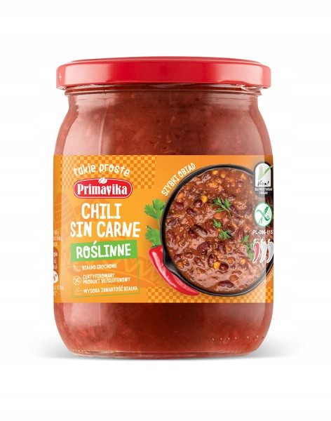 CHILI SIN CARNE ROŚLINNE BEZGLUTENOWE 470G PRIMAVIKA