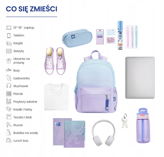 Plecak szkolny wielokomorowy Oxford fioletowy, niebieski 25 l_5