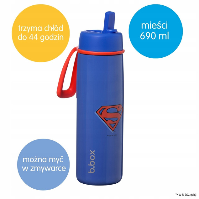 Butelka Termiczna B.Box Superman 690 ml Stalowa ze Słomką i Ustnikiem