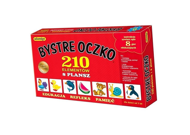 Gra Planszowa Adamigo Bystre Oczko 8w1 – Edukacyjna Loteryjka dla Dzieci 4+