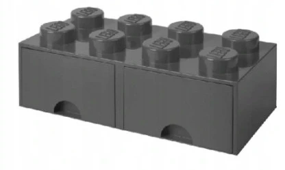 Lego pojemnik klocek z szufladami ósemka szary - widok z przodu