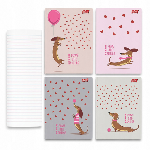 Zestaw 4 zeszytów A4 w trzy linię 32 kartki UNIPAP LOVELY DACHSHUND