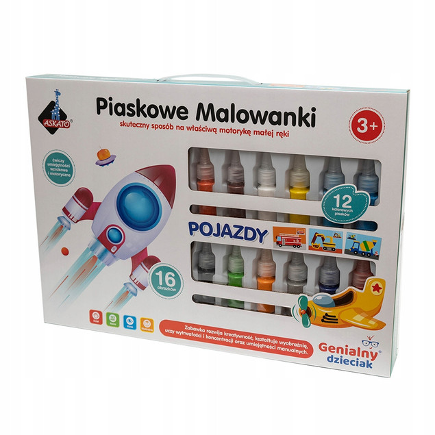 Malowanka Piaskowa Askato Pojazdy 16 Obrazków Zestaw