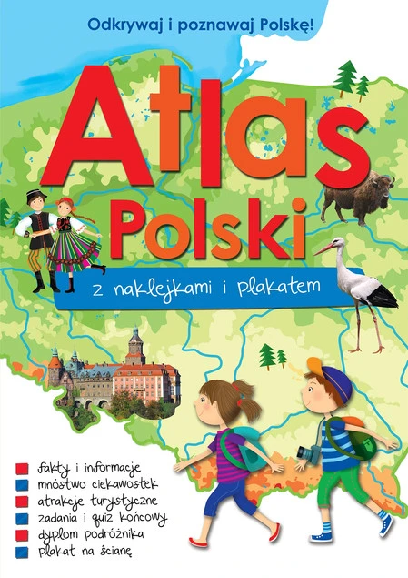 Atlas Polski z naklejkami i plakatem 2024, dla dzieci 6+