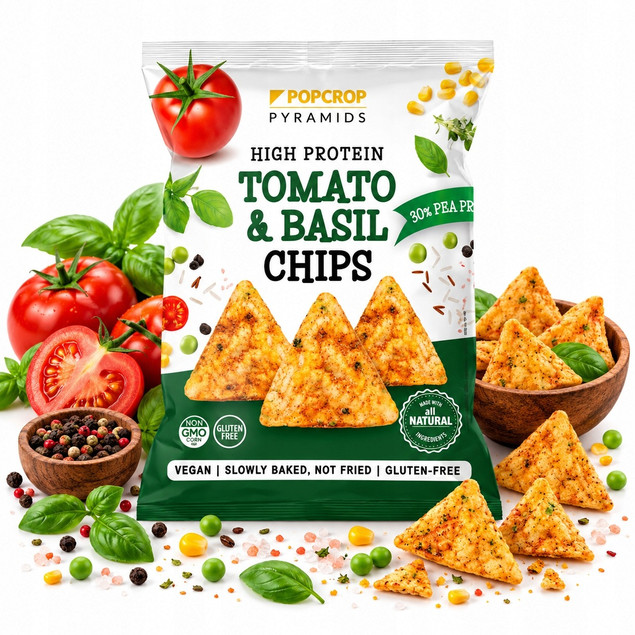 POPCROP Piramidki Chipsy Proteinowe Pomidor i Bazylia Bezglutenowe 60g