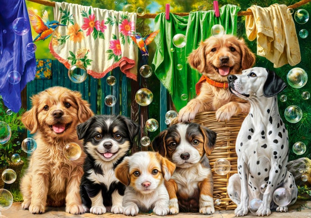 PUZZLE 500 UKŁADANKA ZWIERZĘTA PSY KWIATY PRANIE PTAKI BAŃKI 9+ CASTOR