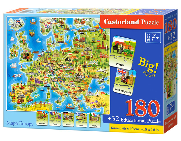 Puzzle edukacyjne dla 6 7 i 8 latka MAPA EUROPY układanka prezent z Quizem