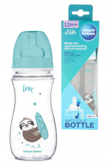 CANPOL BABIES Butelka ANTYKOLKOWA Szeroka LENIWIEC 300ml NIEBIESKA 12M+