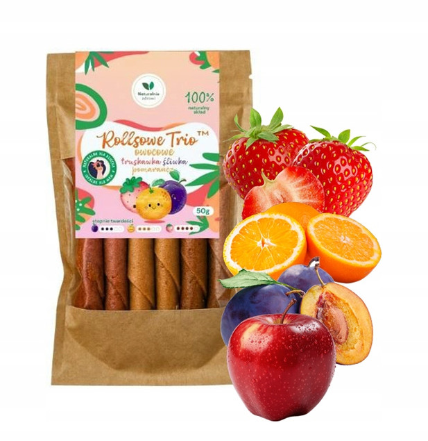 Rollsy Przekąski TRUSKAWKA ŚLIWKA POMARAŃCZA JABŁKO 50g Naturalnie Zdrowi