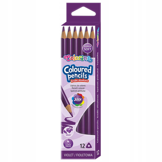 Kredki ołówkowe trójkątne fioletowe 12 sztuk Colorino Kids