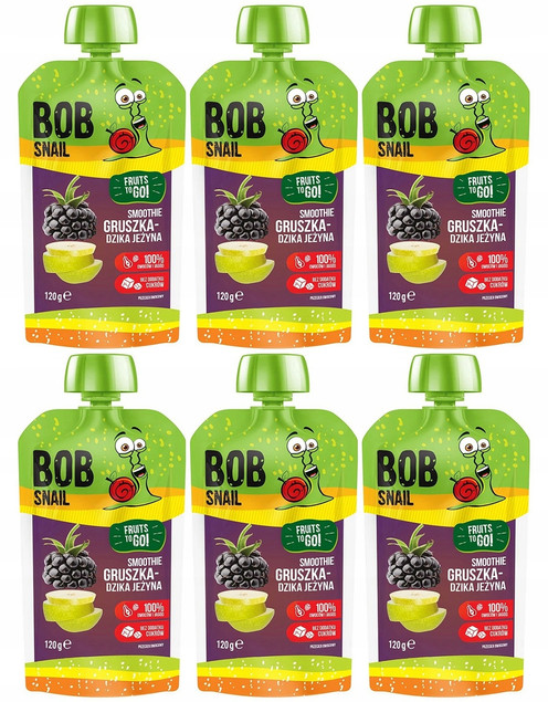 6x BOB SNAIL Smoothie GRUSZKA JEŻYNA Bez Dodatku Cukru Mus 120g