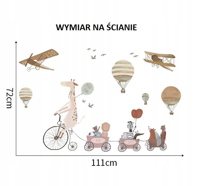 NAKLEJKI NA ŚCIANĘ DO POKOJU DZIECKA NA MEBLE ŻYRAFA NA ROWERZE I ZWIERZĘTA