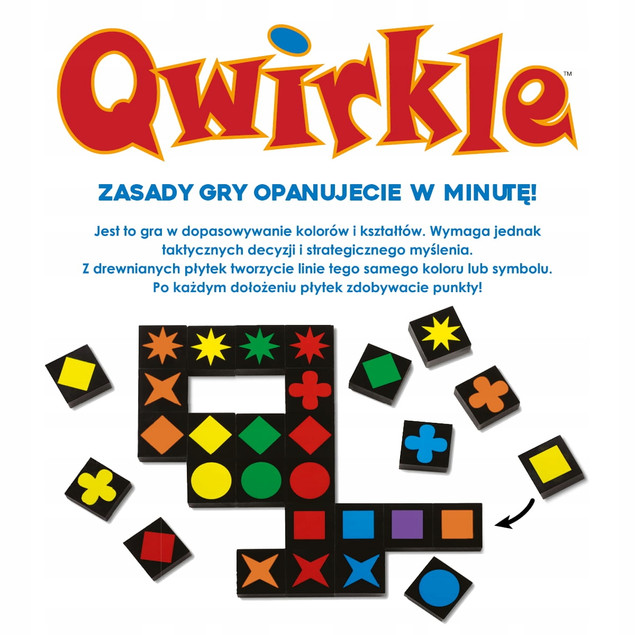 Qwirkle – gra planszowa dopasuj kolory i kształty, 2-4 graczy, 6+, 108 płytek