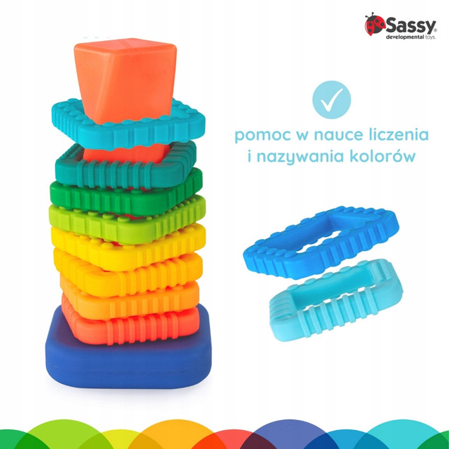SASSY Zakręcona Wieża z Klocków 12M+ – Sensoryczna Zabawka Edukacyjna STEM