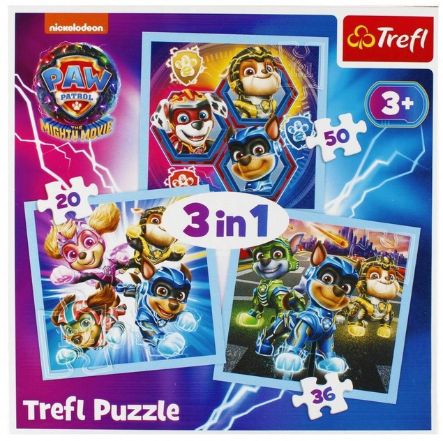 Puzzle 3w1 Układanka Pieski PSI PATROL Moc Mighty Pups Pies 3+ Trefl 34869