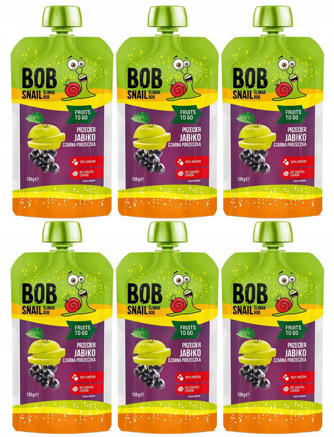 6x BOB SNAIL Smoothie JABŁKO CZARNA PORZECZKA Bez Dodatku Cukru Mus 120g