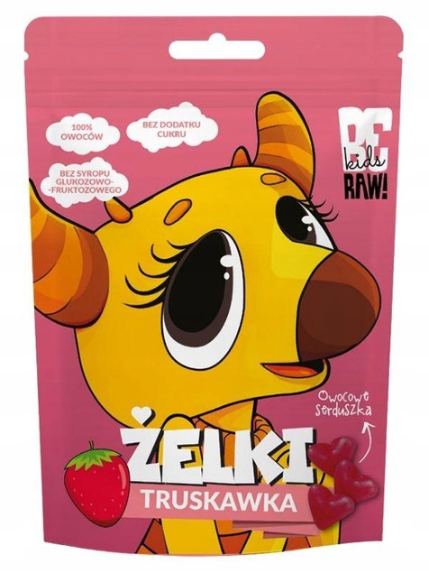 BeRAW Kids Żelki Truskawkowe bez cukru Truskawka 35g Purella