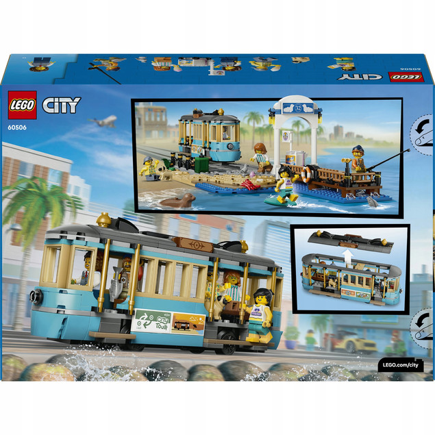 LEGO City 60506 Tramwaj przy plaży – Zestaw klocków z minifigurkami i zwierzętami
