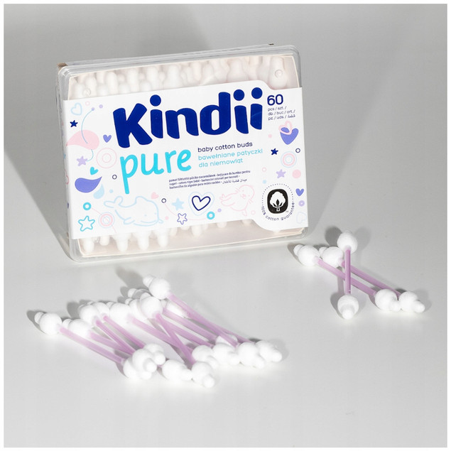 Kindii Pure patyczki higieniczne dla niemowląt dzieci bawełniane 60 szt