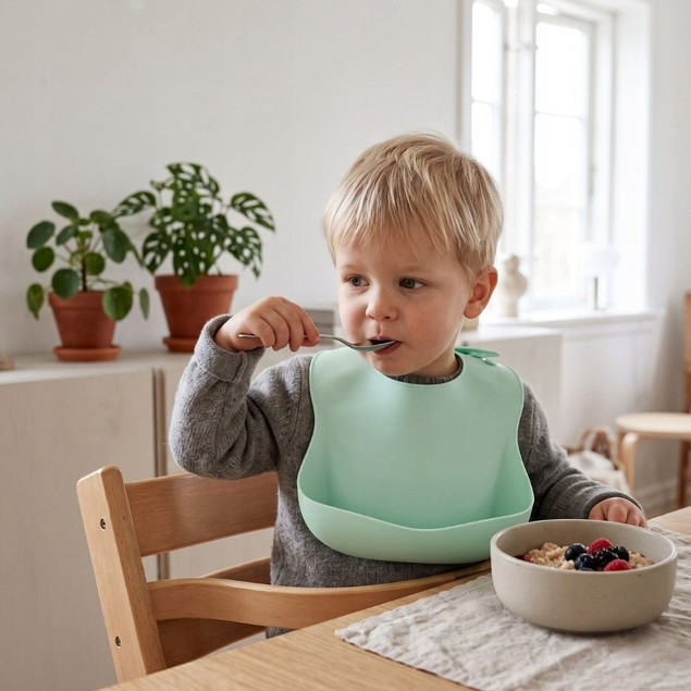 Silikonowy śliniak z kieszonką turkusowy