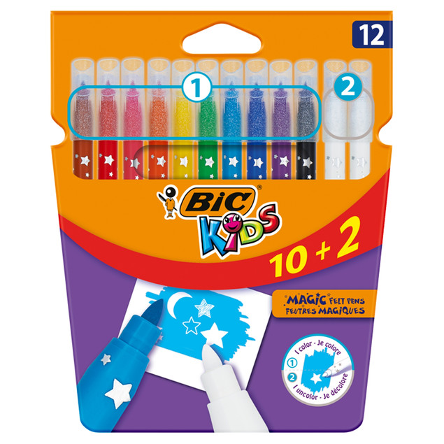 BIC KIDS Magic Flamastry Mazaki Pisaki Magiczne z WYMAZYWACZEM 12 Kolorów