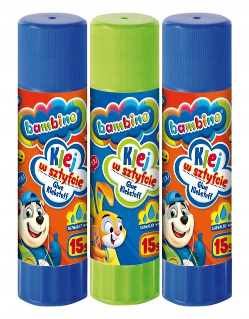 3x Klej w Sztyfcie Szkolny Biurowy Mocny Zmywalny Bezbarwny 15g Bambino